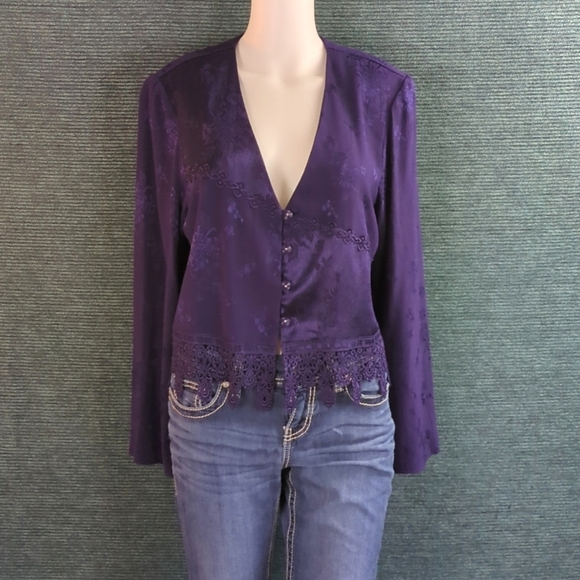 Vintage 80s K Studio Royal Purple Blouse/Jacket - Picture 3 of 17